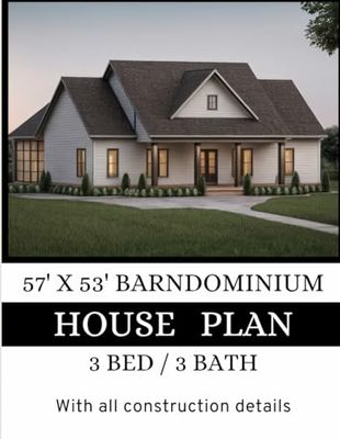 57' x 53' Custom Barndominium House Plan : 3 Bedroom & 3 Bathroom with AutoCAD File: With all Construction Details