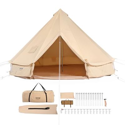 VEVOR Tente Cloche en Toile 7 m Tente de Yourte 4 Saisons Tente de Camping Familial avec Trou de Poêle à Bois, Sacs de Rangement pour Glamping Jusqu'à 12 Personnes, Groupes en Plein Air, Fête, Chasse