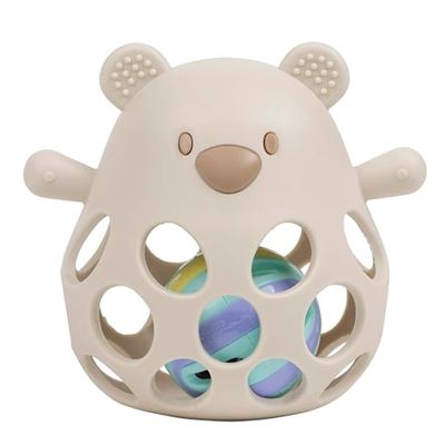 Nattou Rammelaar van siliconen met bal, beer, ca. 11 cm, silicone, klei