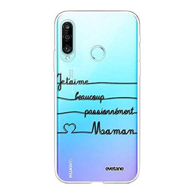 Evetane Beschermhoes compatibel met Huawei P30 Lite 360, volledige beschermhoes, voor- en achterkant, robuust, transparant, motief "Maman A Un bisschen viel"