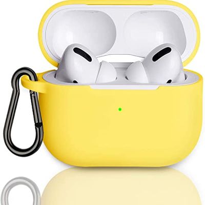 Beschermhoesje voor Airpods 3, Silicone Case voor Airpods 3rd, Schokabsorberende Beschermhoes voor Airpods 3rd Generation met sleutelhanger, Geel Handvat