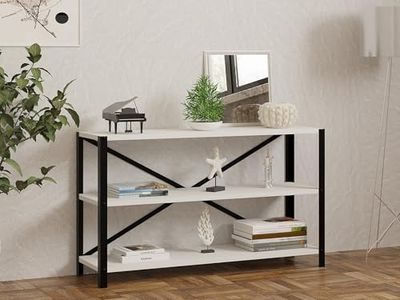 Snygg vit bokhylla, 103 cm x 60 cm x 29,5 cm | 100% melaminbelagd partikelbräda och metallram, 18 mm tjock | Perfekt för modernt hem och kontor