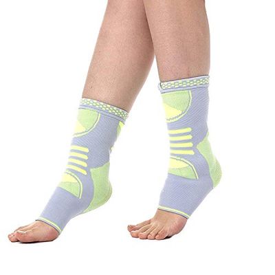 Amsahr Nylon Spandex Sport Ankle Protector Sleeve | Stabilizing Gel Pads for Recovery | Powerful Pain Relief of Sprained Swollen Ankle | Soft Breathable Customized Sport Ankle Support - Small (Pair)