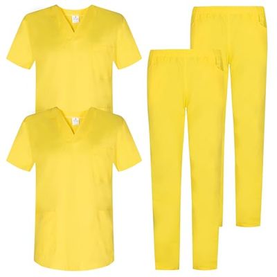 MISEMIYA - Verpakking * 2 stuks - Casack en Broek voor medische gezondheid, Uniseks, 2-817-8312, Geel, S