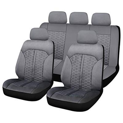 CAR+ SCM009G Milan Stitching Seat Covers 9-Piece Set, Black/Grey