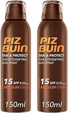 PIZ BUIN Protector Solar Aceite en Spray SPF15, Tan & Protect Acelerador de Bronceado de Protección Media, con Protección UVA/UVB, 150 ml (Paquete de 2)