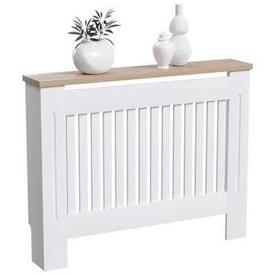 Vida Designs Arlington Radiatorafdekking, moderne, wit gelakte kast van vezelplaat met gemiddelde dichtheid, lamellen, groeven, bovenste plank van hout, Medium