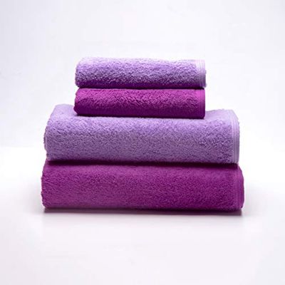 Sancarlos - Set of 4 Ocean Duo Towels, 2 Washbasin and 2 Bathroom, Lilac and Purple, 100% Cotton, 550 g/m2