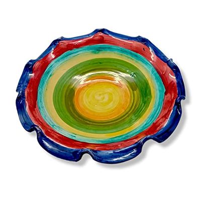 Centrotavola Fruttiera Linea Policroma Decorato a mano Le Ceramiche del Castello Nina Palomba Made in Italy Dimensioni H 9 x L 28 centimetri.
