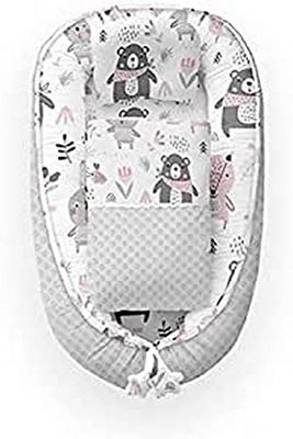 Kospu babynest con cuscino e coperta per bambini, peluche in cotone e minky, imbottitura 100% silicone perline, paracolpi 90 x 70 cm