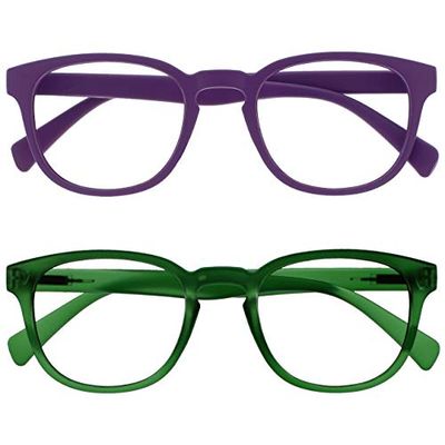 OPULIZE Pop Reading Glasses 2 Pack Fun Round Matt Frame Purple Moss Green Spring Hinges Scratch Resistant Mens Womens RR2-56 +3.00