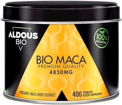 Extrait de Maca Bio - Dose 4850mg - 400 Comprimés - Hautement Concentrée - Maca Peruana - 100 jours - Poudre de Maca Root - Augmente l'Énergie et la Vitalité - Régulateur Hormonal - Certification Bio