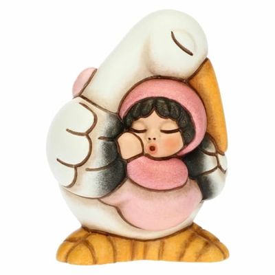 THUN, Bombonera para Nacimiento y Bautismo con Dulce cigüeña Que Lleva una niña, cerámica Decorada a Mano, 5,3 x 4,5 x 6,3 cm h