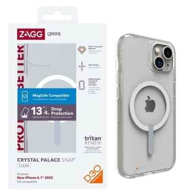 Gear4 ZAGG Crystal Palace Snap D30 Funda Protectora Compatible con iPhone 14, Delgada, Ligera, a Prueba de Golpes, MagSafe, Carga inalámbrica, (Transparente)
