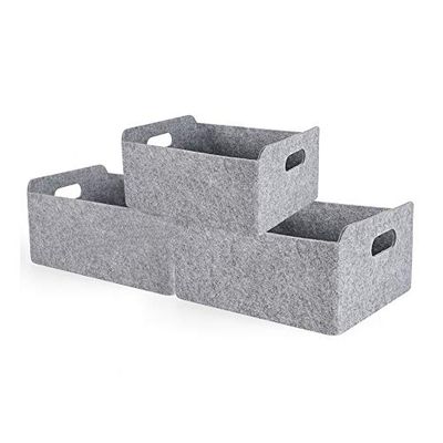 Welaxy Cestini portaoggetti pieghevoli in feltro, organizer con manici per bambini, giocattoli, libri, vestiti, trucchi, 3 pezzi, colore: grigio