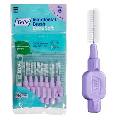 TePe Brossettes interdentaires Extra Soft - Nettoyage en douceur des espaces interdentaires - 1 x 8 brossettes - Diamètre 1,1mm - Violet