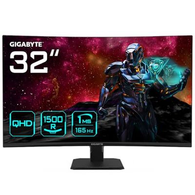 Gigabyte GS32QC 31.5" QHD Curved Gaming Monitor - 2560 x 1440, 165Hz, 1ms, 300 cd/m², FreeSync Premium, HDR Ready, HDMI 2.0, Displayport 1.4