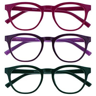 OPULIZE Blu - Occhiali da Lettura Filtro Luce Blu Set da 3 Montatura Tonda Fashion Cerniere a Molla Migliorano il Sonno Gaming Computer Anti Riflesso Rosa Viola Verde Uomo Donna BBB5-456 +2.50