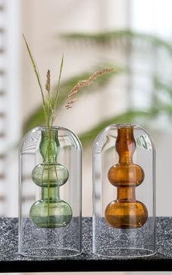 Pack of 6 Vase, Glass, brown, green, clear, PU 6, 2 assorted, H. 15 cm, D. 7 cm