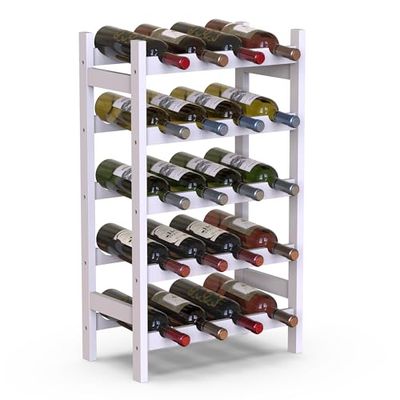 BAKAJI Cave à vin en Bois Bambou avec 20 Compartiments pour vin Champagne, Porte-Bouteille de Terre, Cave pour Coin Bar, Salon, Cuisine, bistrot, Restaurant, 43,5 x 24,5 x 73 cm (Blanc)