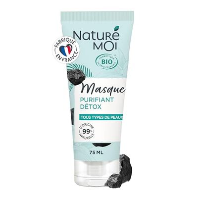 Naturé Moi - Masque Visage Purifiant Détox - Soin Visage - À l'Aloe Vera Bio et au Charbon Végétal Noir - 99% d'Origine Naturelle - 75 ml - Fabriqué en France