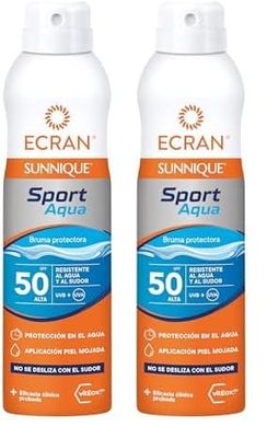 Ecran Sunnique Sport - Bruma Protectora Solar SFP 50 Piel Mojada, Protección Alta UVB, UVA, Refuerza las Defensas, Resistente al Agua, para Todo Tipo de Pieles- 250 ml (Paquete de 2)
