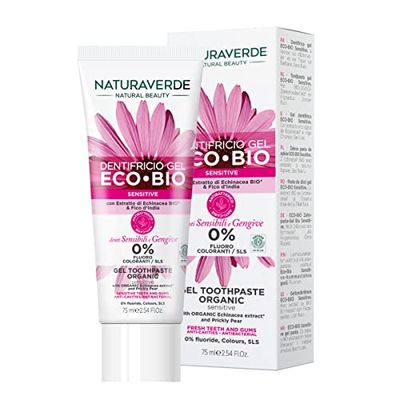 Naturaverde | BIO - Dentifricio ECO BIO Sensitive con Estratto di Echinacea e Fico d'India, per Denti e Gengive Sensibili, 0% Fluoro, 75ml