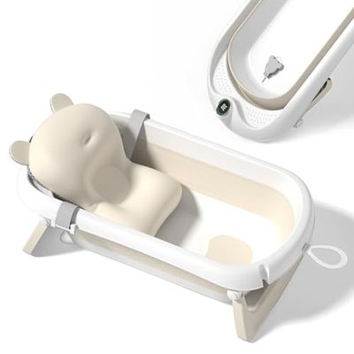 Opvouwbaar Baby Bad Met Antislip Badkussen - Baby Bath Tub For New Born - Babybad Met Thermometer Voor Watertemperatuurregeling - Babybadje Van Geboorte Tot 3 Jaar - Baby Badje - Foldable Bathtub