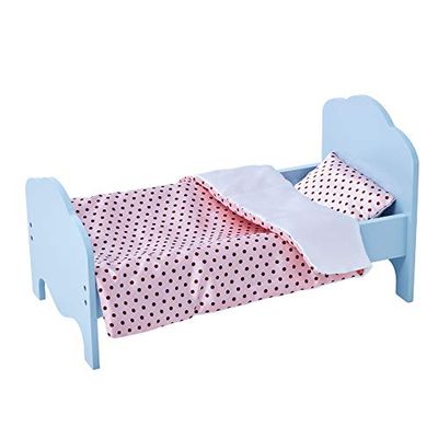 Olivia's Little World Petite Princesse - Lit Simple de poupée de 45 cm Bleu et Linge Pois TD-11929-1K