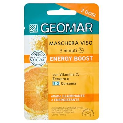 GEOMAR | Masque Visage Energy Boost, Effet Illuminant et Énergisant, 5 minutes, 95% d’Origine Naturelle, Testé Dermatologiquement, Made in Italy, 7,5 ml x 2