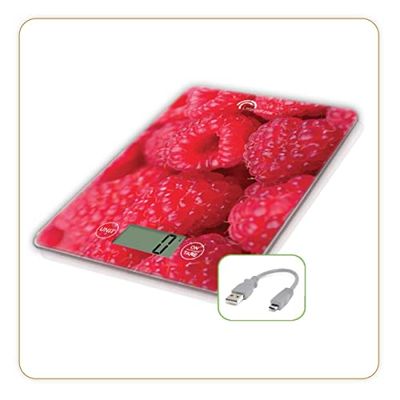 LITTLE BALANCE 8546 Slim USB-R hallon, batterilös köksvåg, USB-uppladdningsbar, reparerbar, 5 kg, hallon