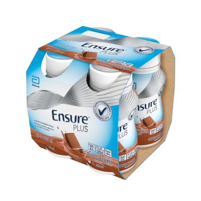 Ensure Plus Supplemento Nutrizionale Ipercalorico con Proteine, privo di Fibre |Formato bevanda| Alimento a fini medici speciali completo e bilanciato | Confezione 4x200ml Gusto Cioccolato