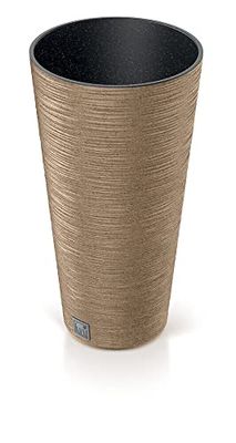 Prosperplast 2-i-1 blomkruka med inre kruka, blomlåda, blomkruka, ytterkruka i plast, trä, räfflad look, Ø 25 cm (brun)