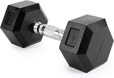 TREXO Halters 5kg Hexagon Duurzaam rubber gietijzer voor krachttraining thuis met ergonomische greep stabiel en veelzijdig halter Hex HXD50