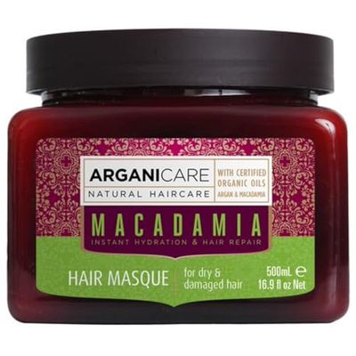 Arganicare | Gamme Macadamia | MASQUE RÉPARATEUR | A l'huile de Macadamia Bio | Lutte contre la casse | Maintient le taux d’hydratation | Cheveux Secs, Abimés & Colorés | 500 mL