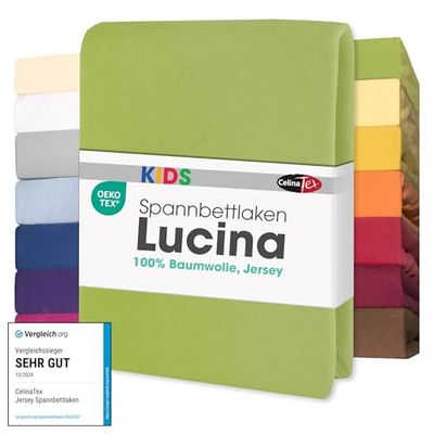 CelinaTex Jersey spännlakan Lucina för barn 60 x 120–70 x 140 cm grön, 100% kammad bomull, supermjukt dra-på-lakan, elastisk, stretch, Oeko-Tex