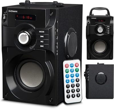 Overmax Soundbeat 2.0 Bluetooth Speaker USB SD AUX Radio 15W Mini Jack 3.5mm USB 1800mAh Télécommande Connectivité Bluetooth 2.1+ EDR Support MP3 Affichage LED
