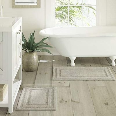 Tommy Bahama Set di tappeti da bagno, 100% trapuntato, ultra morbido e peluche, altamente assorbente, cotone, grigio, 2 pezzi