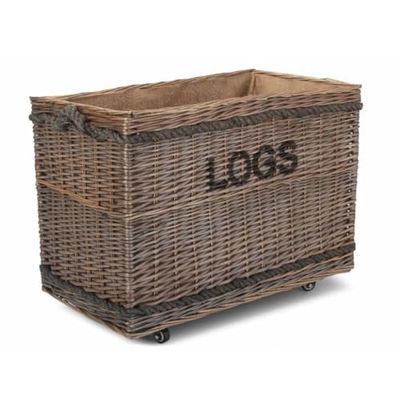 Red Hamper Jumbo Log Basket on Wheels, Wicker, Brown, H52 x W76 x D44cm