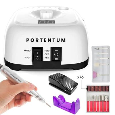 PORTENTUM Kit per manicure e pedicure elettrico a 16 elementi, nail drill ad alte prestazioni, ideale per salone e uso domestico, adatto per mancini e destrorsi