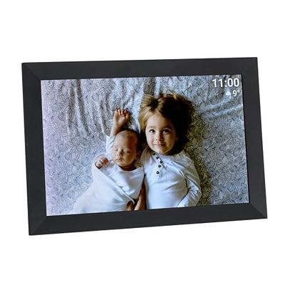 TFA Dostmann Cornice portafoto digitale Wi-Fi 10 pollici, 37.1000, con app FRAMEO, porta USB, per video e foto, ora + visualizzazione del tempo, installazione semplice, nero