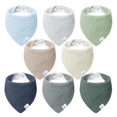 lulumoon Babero de Muselina Babero para Bebé: Pañuelo Triangular para Bebé niña y niño, 100% Algodón (A-Seashore)