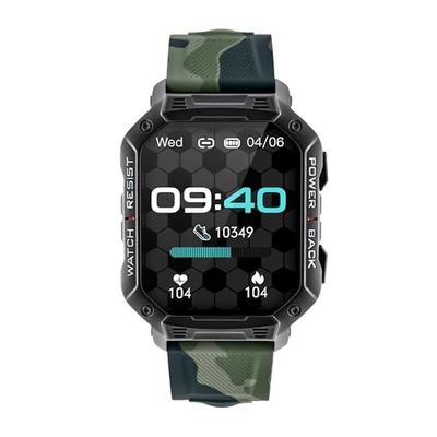 WATCHMARK Smartwatch Montre Ultra Vert Camo Militaire Bracelet en Silicone Modes Sport Robuste IP67