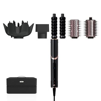 Shark FlexStyle 5-en-1 Air Styler & Sèche-cheveux, Boucleurs Auto-Wrap, Brosse Plate, Brosse Ovale, Concentrateur, Diffuseur, Étui de Rangement, sans Dommage Thermique, Noir/Rose HD440EU