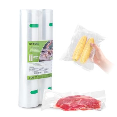 GRIFEMA GH82 Sacchetti Sottovuoto per Alimenti, 2 Rotoli 28x600 cm, Compatibili con Tutte le Macchine Sottovuoto, Senza BPA, Conservazione Sottovuoto Prolungata