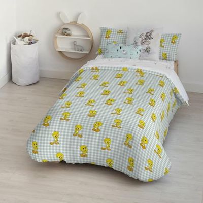 Funda NÓRDICA CON BOTONES 100% ALGODÓN Modelo Tweety Vichy para CAMA DE 80 (140 x 200 cm)