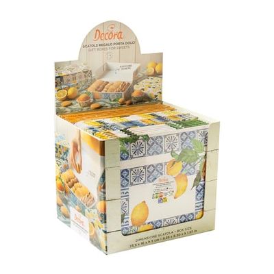 Decora 0346030 Expositor de mostrador con cajas de cartón para alimentos con 4 diseños surtidos, línea Amalfi, Made in Italy, diseño original. Box de 24 piezas.