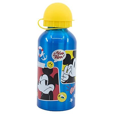 Stor - Mickey Mouse, Aluminium Bottle 400ml - BPA Free, Leak-Proof with Security Spout & Cap - Durable & Eco-Friendly - Perfect for Kids - Official Licensed Product, 100% Original