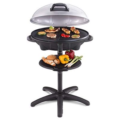 Cloer 6789 Barbecue électrique, bonnet détachable avec indication de la température, Revêtement antiadhésif, Plaque de gril ovale: W = 38.5 x L = 52.5 cm, 2400 Watt