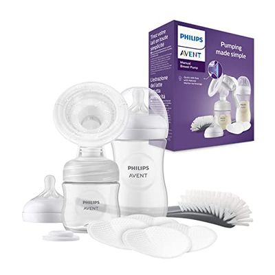 PHILIPS Avent-handkolf cadeauset- Enkele borstkolf, babyflessen van 260 ml en 125 ml, BPA-vrij, 4 borstkompressen voor eenmalig gebruik (model SCD430/60)